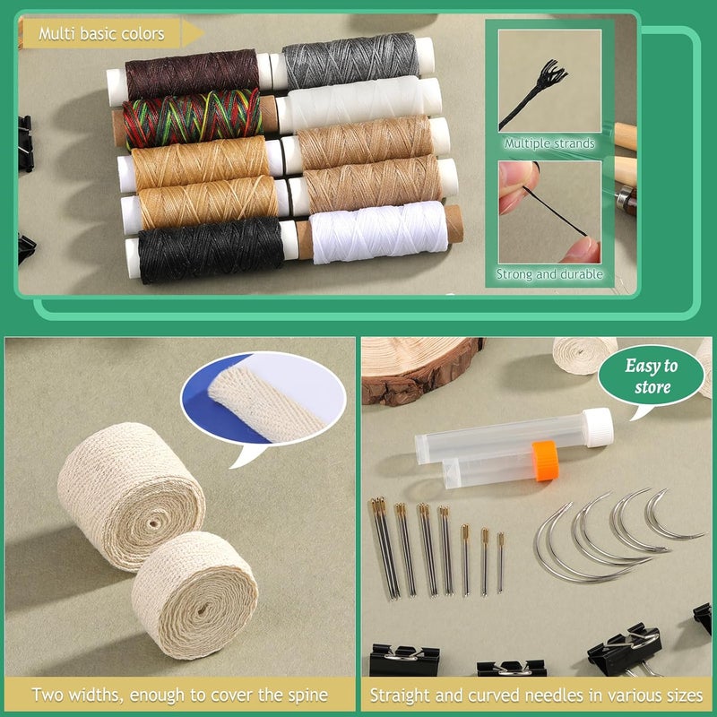 JUPEAN 65 Pcs Book Binding Kits Book Binding Materials Bone Folder Tool Bookbinding Supplies with 10 Waxed Thread Paper Awl Binding Ribbon and Bag for Storage - Image 3